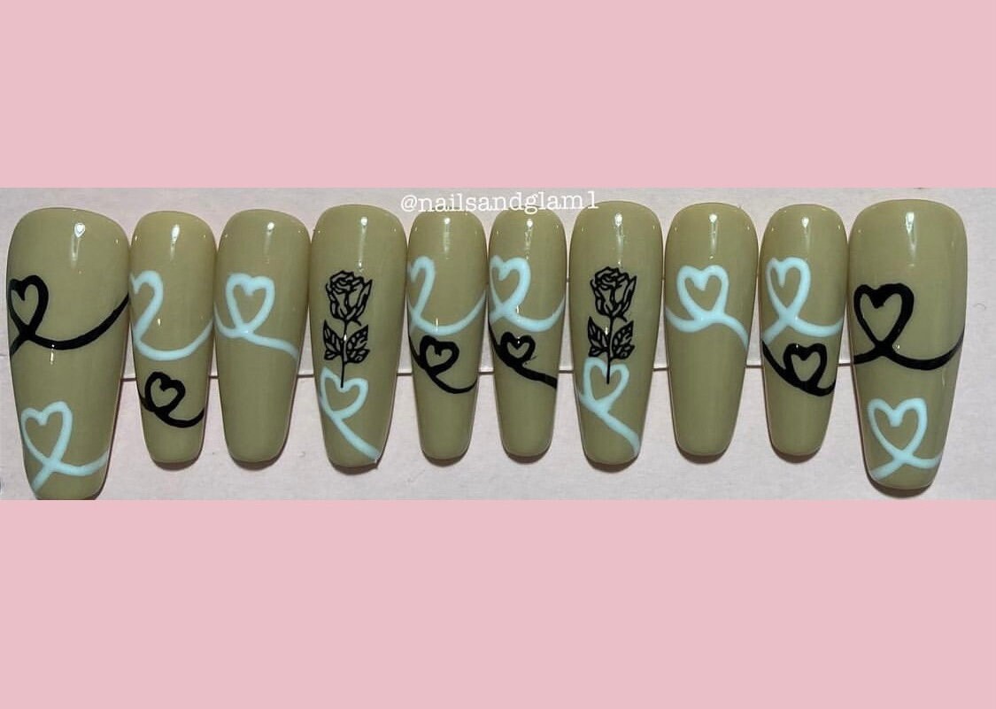 Nude Heart Nails | Press on Nails UK | Stick on Nails | Reusable | Customised | Handmade | Set of 10