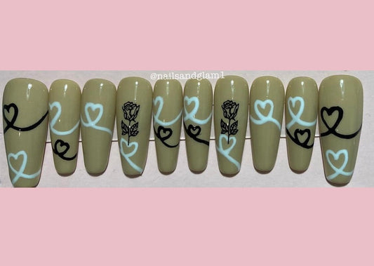 Nude Heart Nails | Press on Nails UK | Stick on Nails | Reusable | Customised | Handmade | Set of 10