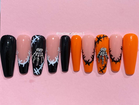 Black & Orange Halloween Nails | Press on Nails UK | Stick on Nails | Reusable | Customised | Handmade | Set of 10