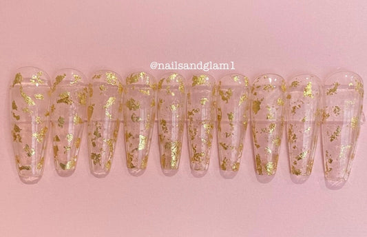 Gold Flake Nails | Press on Nails UK | Stick on Nails | Reusable | Customised | Handmade | Set of 10