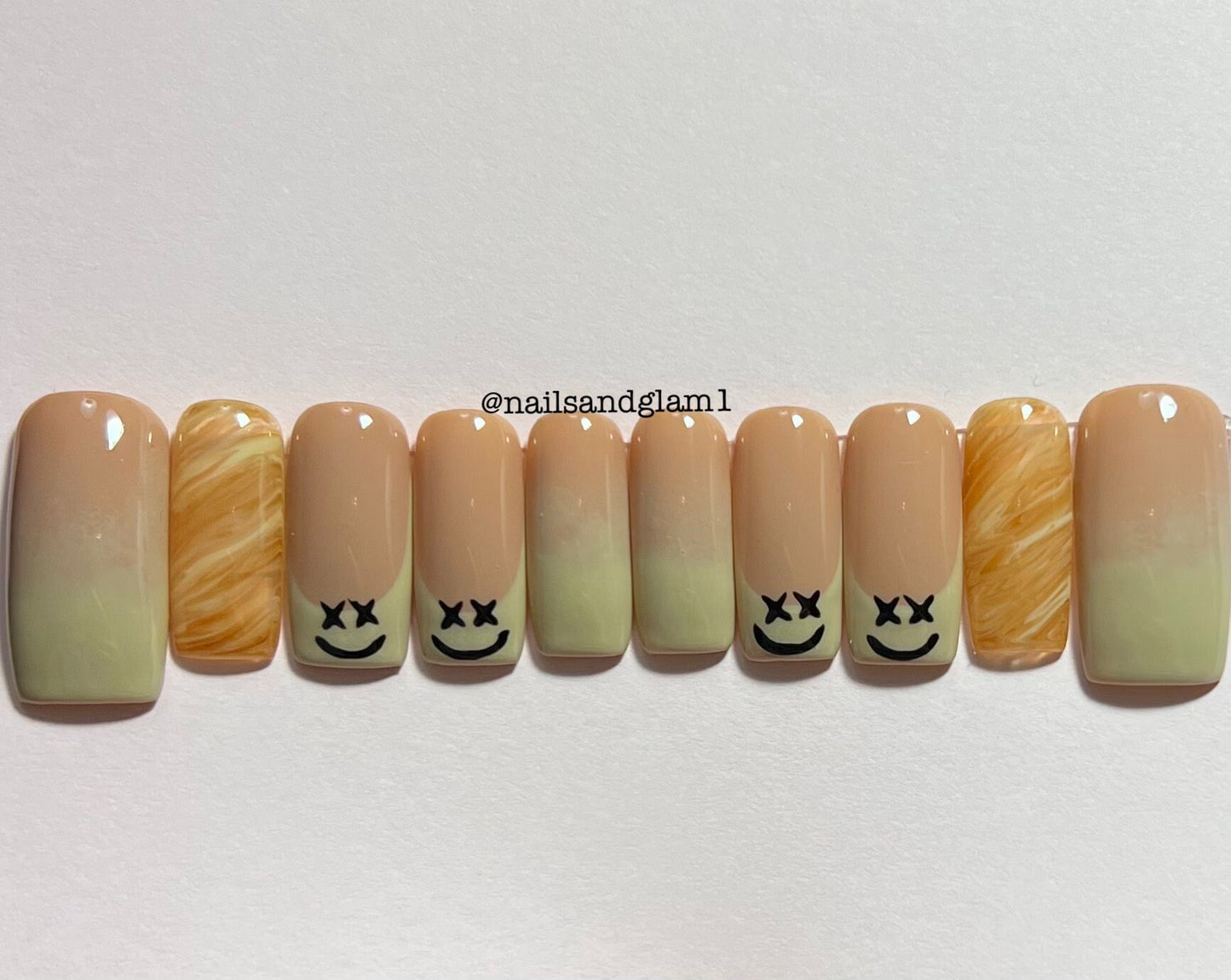 Nude and Brown with French Tips, Marble & Ombre | Press on Nails UK | Stick on Nails | Reusable | Customised | Handmade | Set of 10