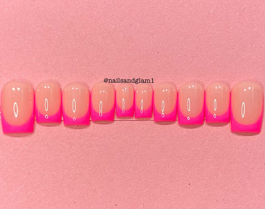 Hot Pink French Tips | Press on Nails UK | Stick on Nails | Reusable | Customised | Handmade | Set of 10