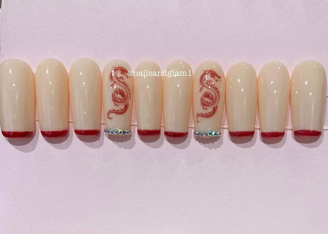 Red Dragon Nails | Press on Nails UK | Stick on Nails | Reusable | Customised | Handmade | Set of 10