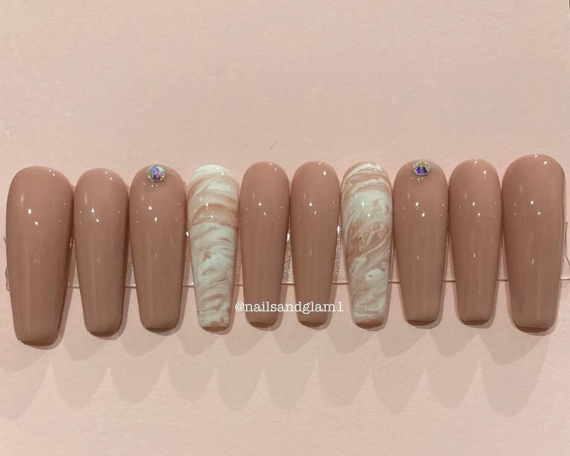 Nude Marble Nails | Press on Nails UK | Stick on Nails | Reusable | Customised | Handmade | Set of 10