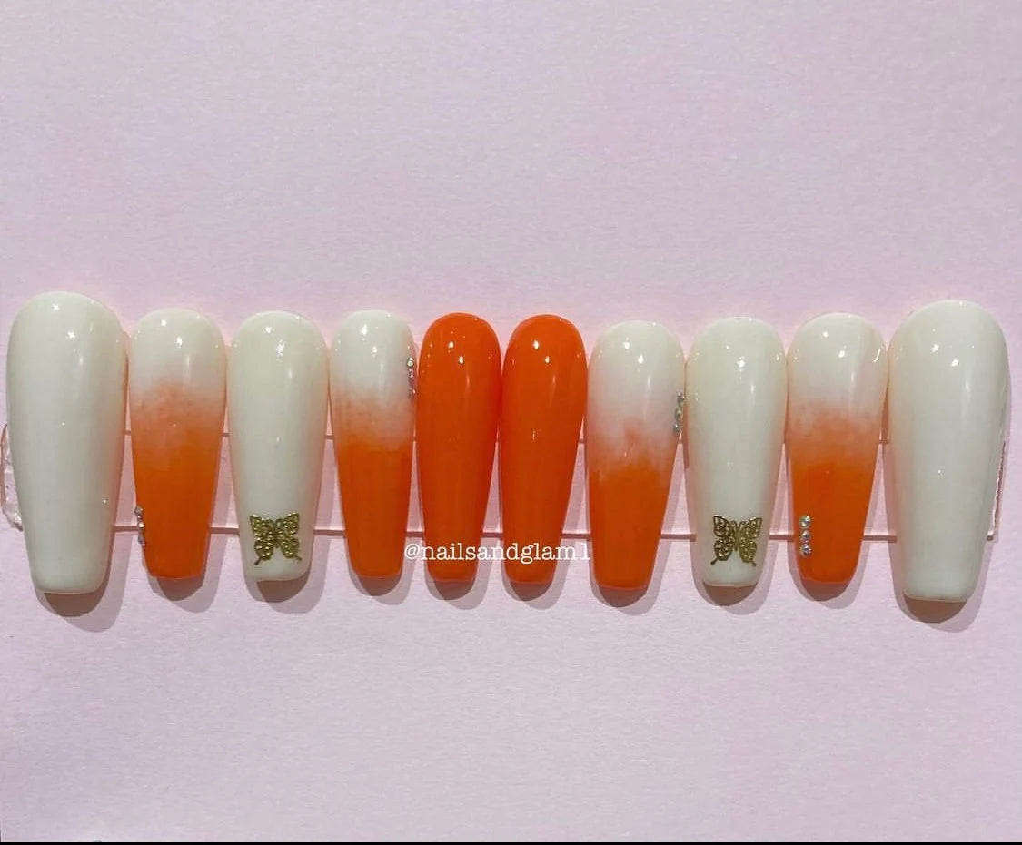 Orange Ombre Nails | Press on Nails UK | Stick on Nails | Reusable | Customised | Handmade | Set of 10