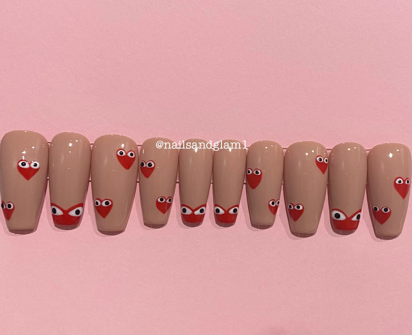 Red Heart Nails | Press on Nails UK | Stick on Nails | Reusable | Customised | Handmade | Set of 10