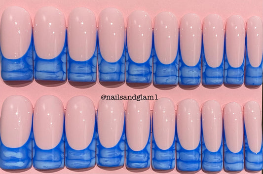 Blue Crocodile French Tips | Press on Nails UK | Stick on Nails | Reusable | Customised | Handmade | Set of 20