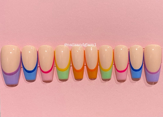 Pastel & Neon French Tips | Press on Nails UK | Stick on Nails | Reusable | Customised | Handmade | Set of 10