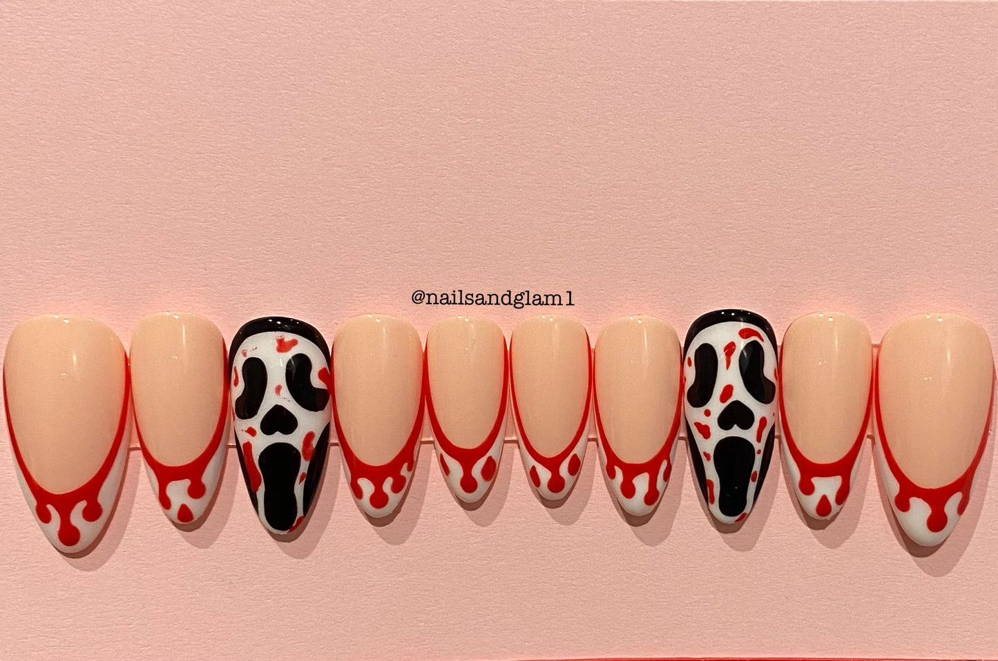 White French Tips with Blood & Ghosts | Halloween Nails | Press on Nails UK | Stick on Nails | Reusable | Customised | Handmade | Set of 10