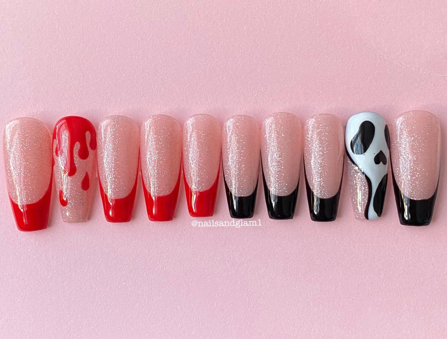 Black & Red Halloween French Tips | Press on Nails UK | Stick on Nails | Reusable | Customised | Handmade | Set of 10