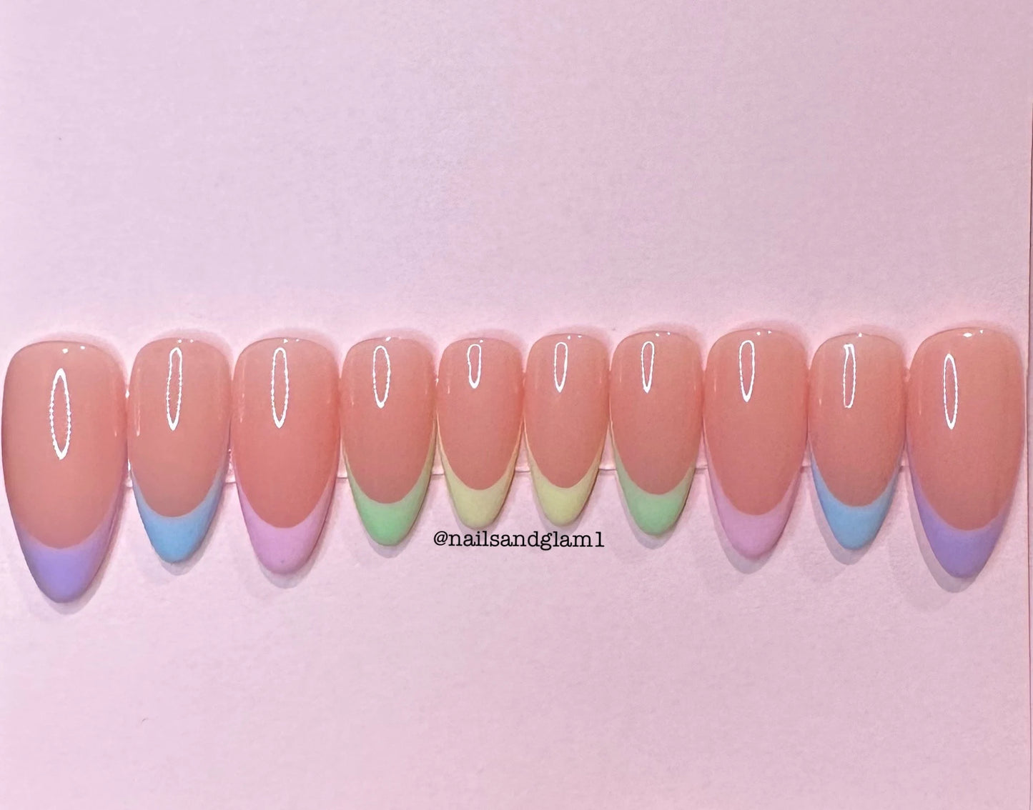 Pastel French Tips | Press on Nails UK | Stick on Nails | Reusable | Customised | Handmade | Set of 10