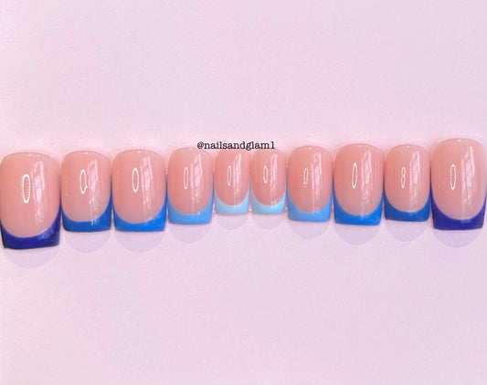 Blue Gradient French Tips | Press on Nails UK | Stick on Nails | Reusable | Customised | Handmade | Set of 10