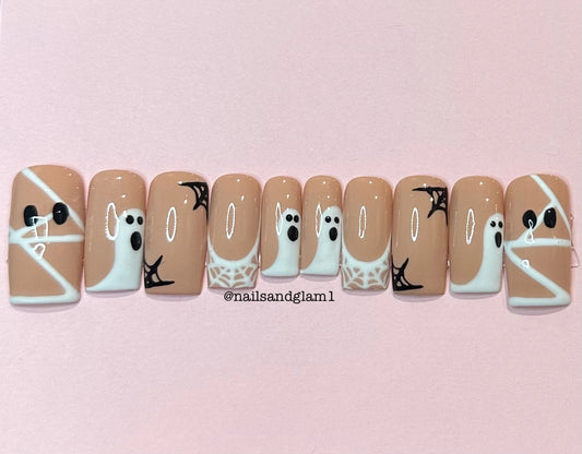 Web & Ghost Nails | Halloween Nails | Press on Nails UK | Stick on Nails | Reusable | Customised | Handmade | Set of 10