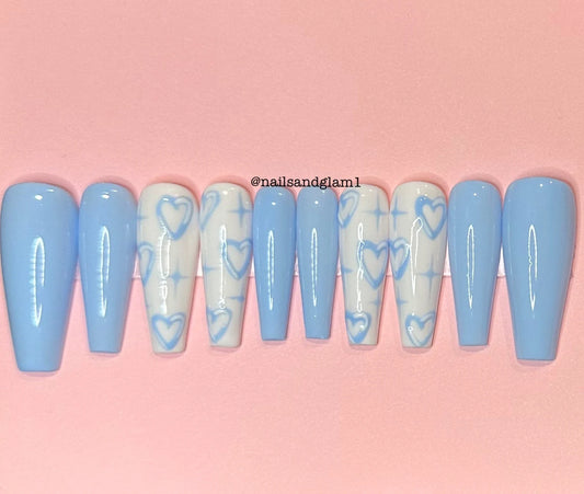 Blue Heart Nails | Press on Nails UK | Stick on Nails | Reusable | Customised | Handmade | Set of 10