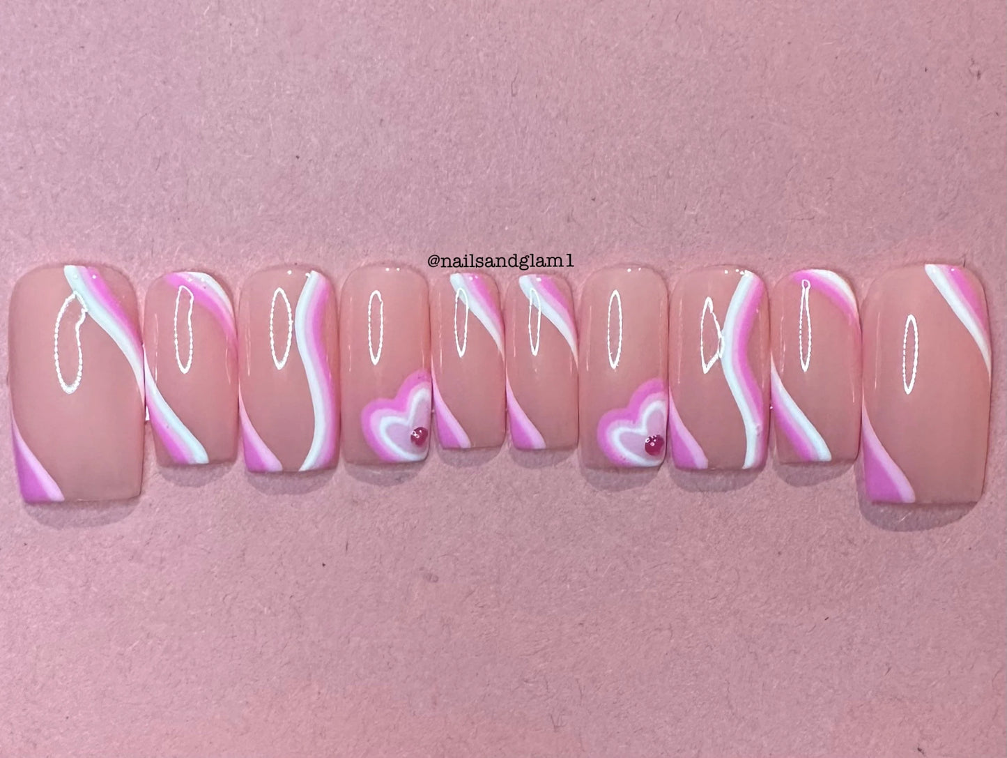 Pink & White Swirls | Press on Nails UK | Stick on Nails | Reusable | Customised | Handmade | Set of 10