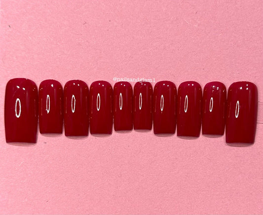 Plain Red Nails | Press on Nails UK | Stick on Nails | Reusable | Customised | Handmade | Set of 10