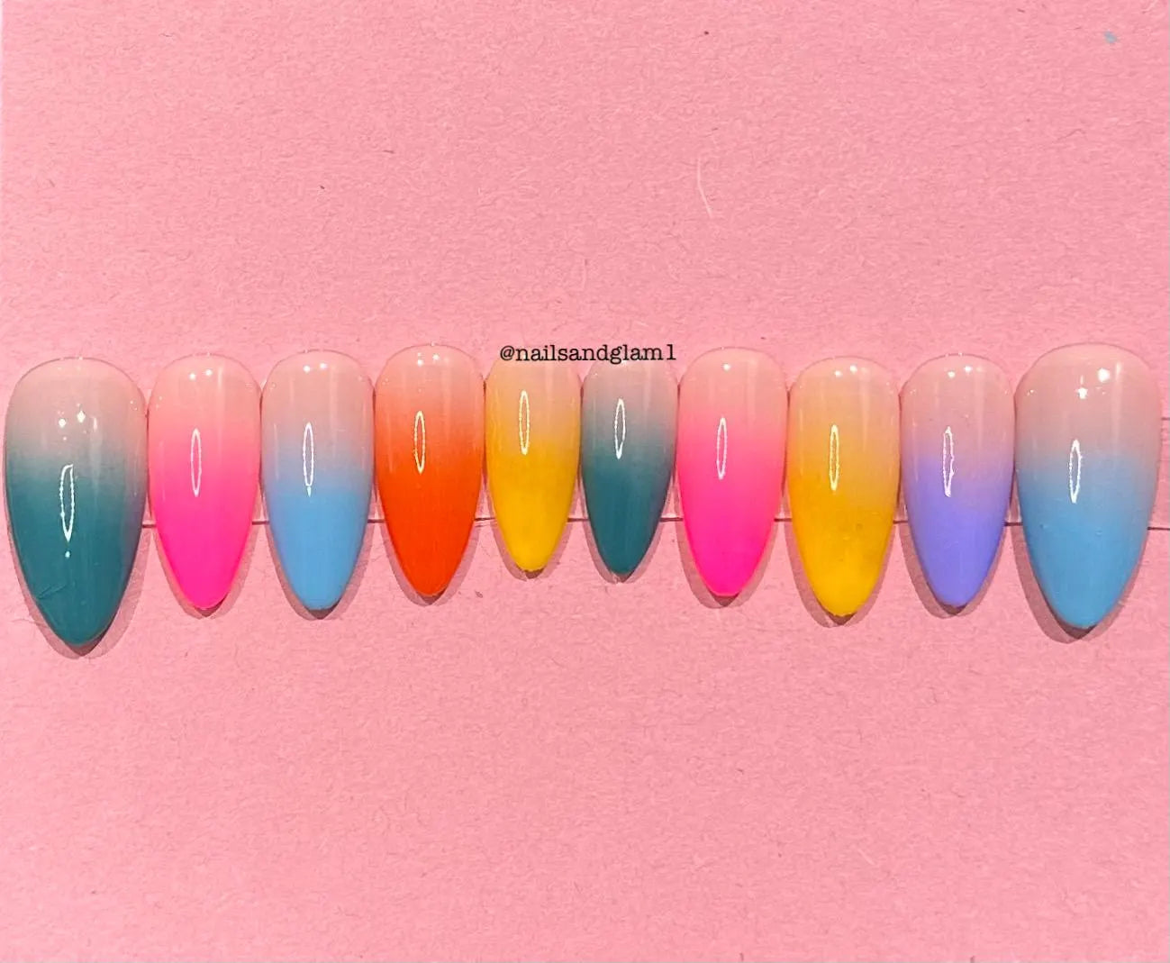 Rainbow Ombre Nails | Press on Nails UK | Stick on Nails | Reusable | Customised | Handmade | Set of 10